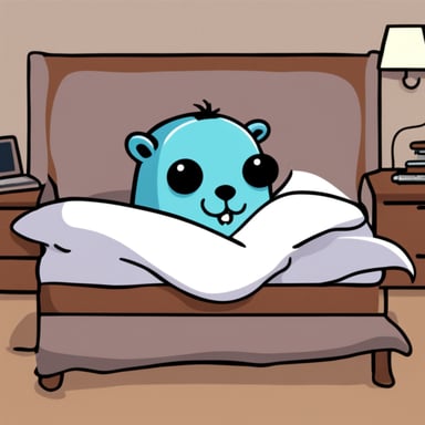Show me Go Blue Gopher sleeping in bed dreaming about laptops.
