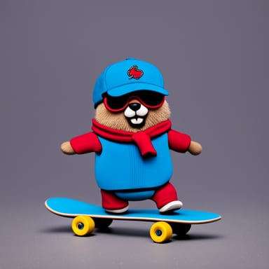 Go blue gopher wearing a red hat skateboarding down a hill.