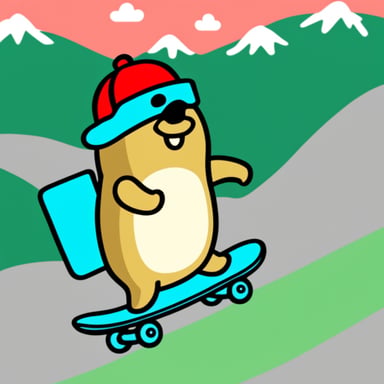 Go blue gopher wearing a red hat skateboarding down a hill.