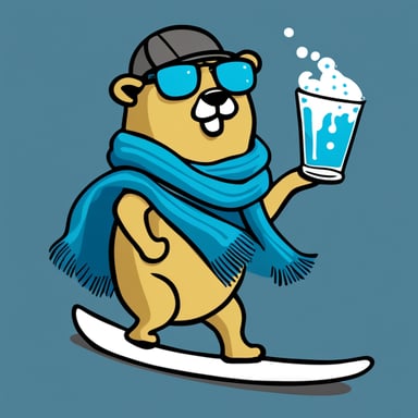 Go Blue Gopher dropping into a big halfpipe, drinking martinis, and wearing a scarf saying creativefabrica.