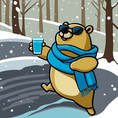 Go Blue Gopher dropping into a big halfpipe, drinking martinis, and wearing a scarf saying creativefabrica.