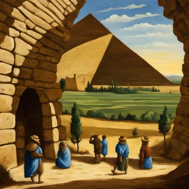 Inside the pyramid, go blue gopher marvels at the ancient gopher paintings adorning the walls.