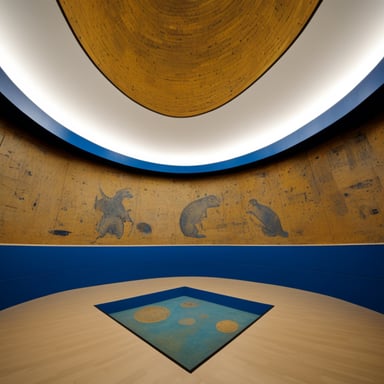 Inside the pyramid, go blue gopher marvels at the ancient gopher paintings adorning the walls.
