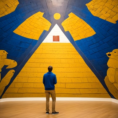 Inside the pyramid, go blue gopher marvels at the ancient gopher paintings adorning the walls.