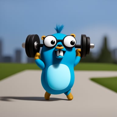 Go Blue Gopher goes to the gym. Extremely muscular Go Blue Gopher.