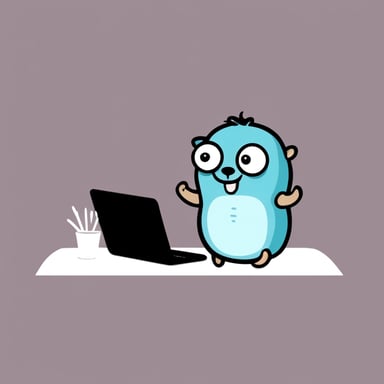 Female Go Blue Gopher with computer.