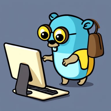 Female Go Blue Gopher with computer.