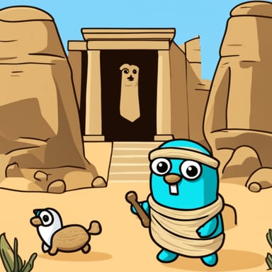 Go Blue Gopher as a mummy in Egypt.
