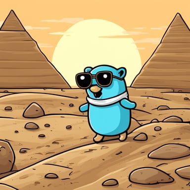 Go Blue Gopher is exploring as a mummy inside a sarcophagus in Egypt.