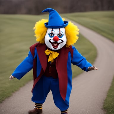 Go Blue Gopher as a clown from a horror movie.