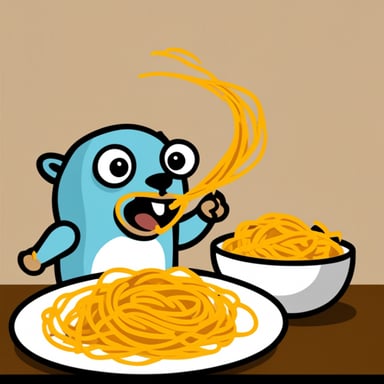 Go Blue Gopher eating spaghetti.
