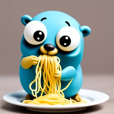 Go Blue Gopher eating spaghetti.