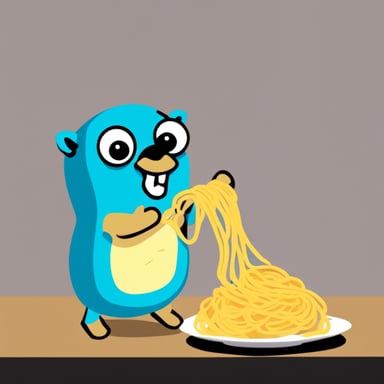 Go Blue Gopher eating spaghetti.