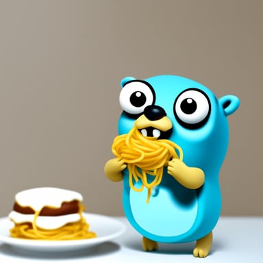 Go Blue Gopher eating spaghetti.
