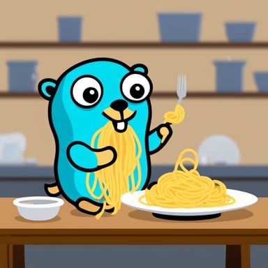 Go Blue Gopher eating spaghetti.