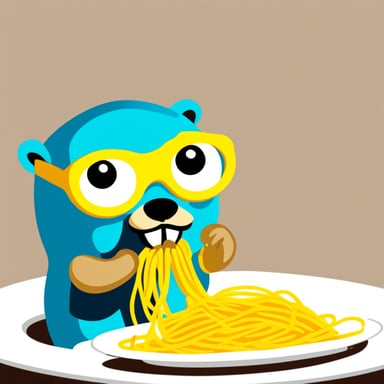 Go Blue Gopher eating spaghetti.