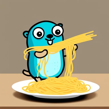 Go Blue Gopher eating spaghetti.