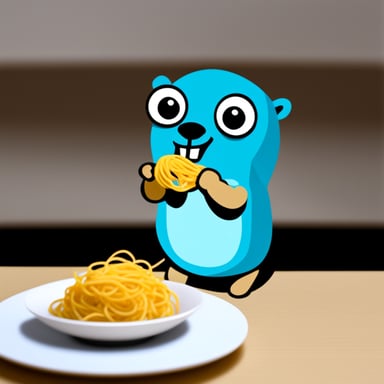 Go Blue Gopher eating spaghetti.