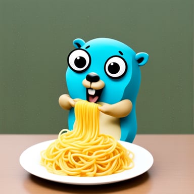 Go Blue Gopher eating spaghetti.