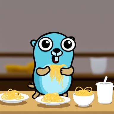 Go Blue Gopher eating spaghetti.