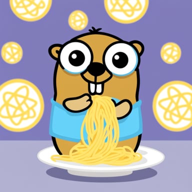 Go Blue Gopher eating spaghetti.