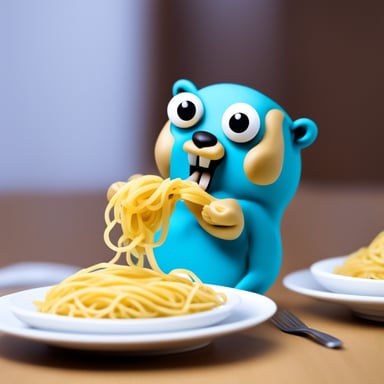 Go Blue Gopher eating spaghetti.