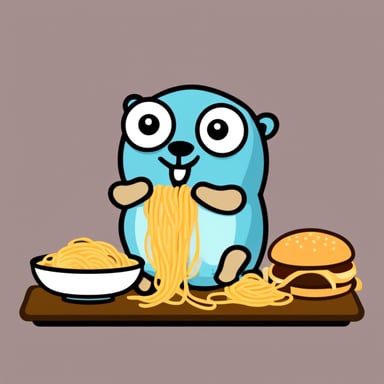 Go Blue Gopher eating spaghetti.