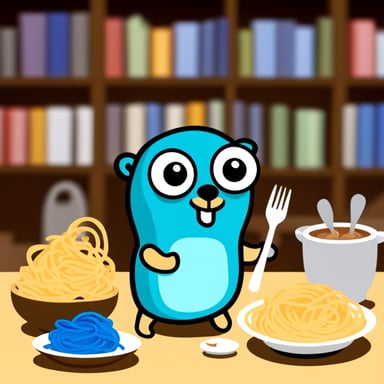 Go Blue Gopher eating spaghetti.