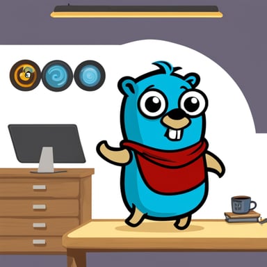 Go Blue Gopher as a GO Lang developer dives into coding with enthusiasm, tackling challenges with a spirited go blue attitude, making programming not just a task, but a fun adventure.