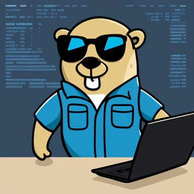 Go Blue Gopher as a software engineer in front of a computer in the style of Hackerman.