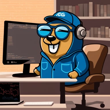 Go Blue Gopher as a software engineer in front of a computer in the style of Hackerman.