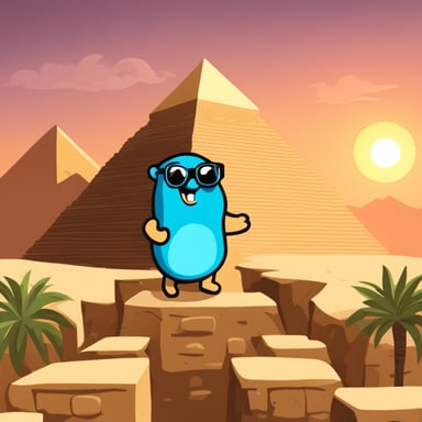 Go blue gopher explores the ancient pyramids of Egypt.