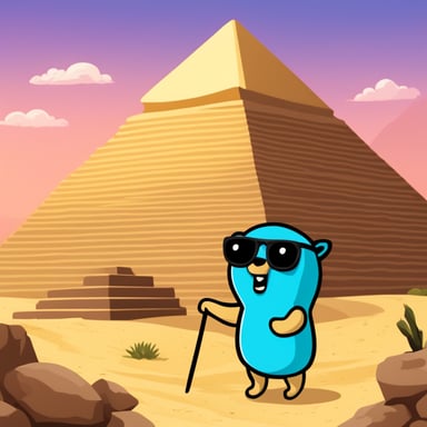Go blue gopher explores the ancient pyramids of Egypt.