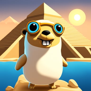 Go blue gopher explores the ancient pyramids of Egypt.