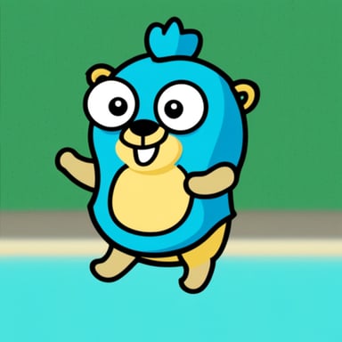 Go Blue Gopher in swimming clothes.