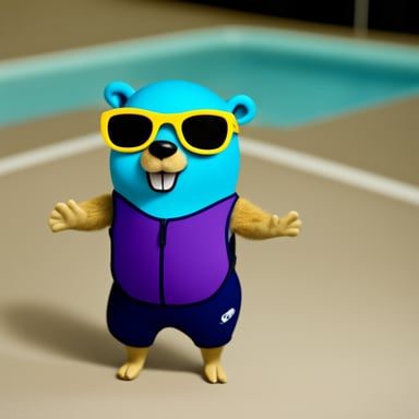 Go Blue Gopher in swimming clothes.
