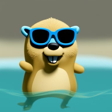 Go Blue Gopher in swimming clothes.