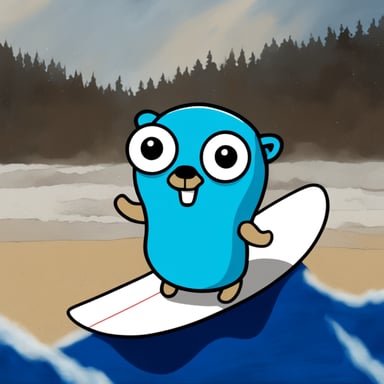 Go Blue Gopher is surfing.