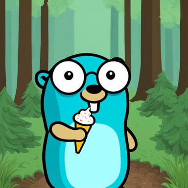 Go Blue Gopher enjoying ice cream in the forest.