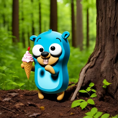 Go Blue Gopher enjoying ice cream in the forest.