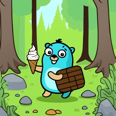 Go Blue Gopher enjoying ice cream in the forest.