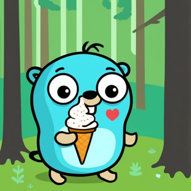 Go Blue Gopher is enjoying ice cream in the forest.
