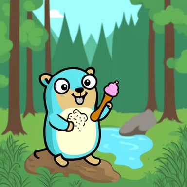 Go Blue Gopher is enjoying ice cream in the forest.