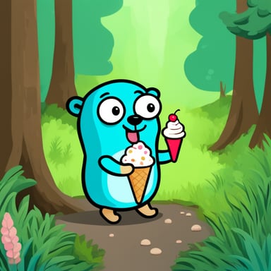 Go Blue Gopher is enjoying ice cream in the forest.