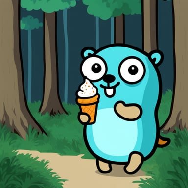 Go Blue Gopher is enjoying ice cream in the forest.
