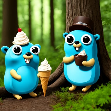 Go Blue Gopher eating ice cream in the forest.