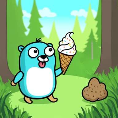 Go Blue Gopher eating ice cream in the forest.