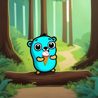 Go Blue Gopher eating ice cream in the forest.