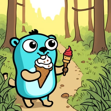 Go Blue Gopher eating ice cream in the forest.