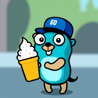 Go Blue Gopher smiling eating ice cream.